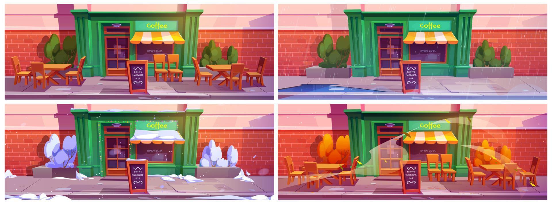 Four season set of coffee shop exterior vector