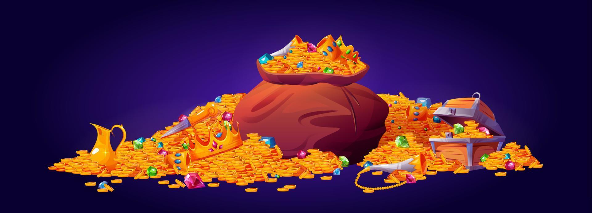 Pirate treasure pile set with coin and gem vector