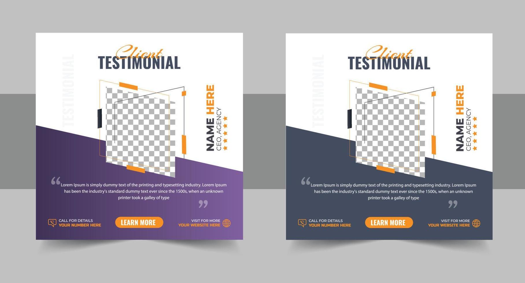 client feedback social media post banner set. Customer feedback testimonial social media post web banner template. client testimonials social media post banner design vector