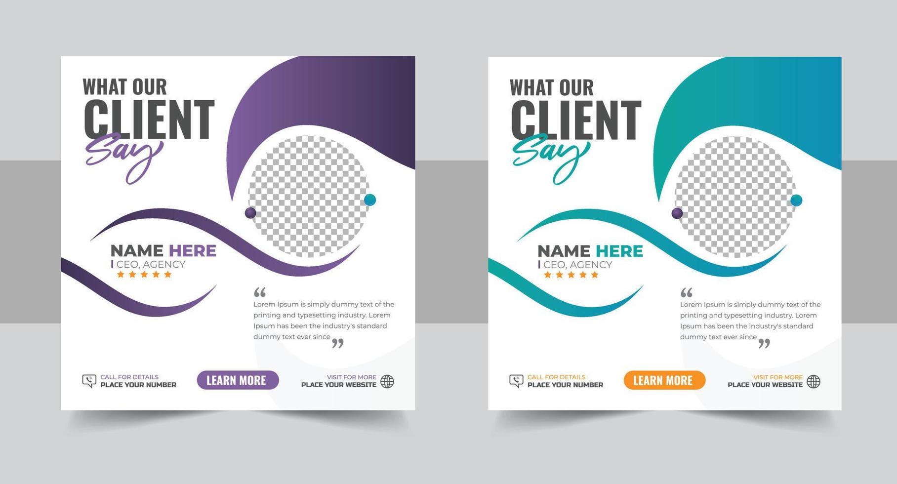 Customer feedback testimonial social media post web banner layout. client testimonials social media post or web banner design template vector