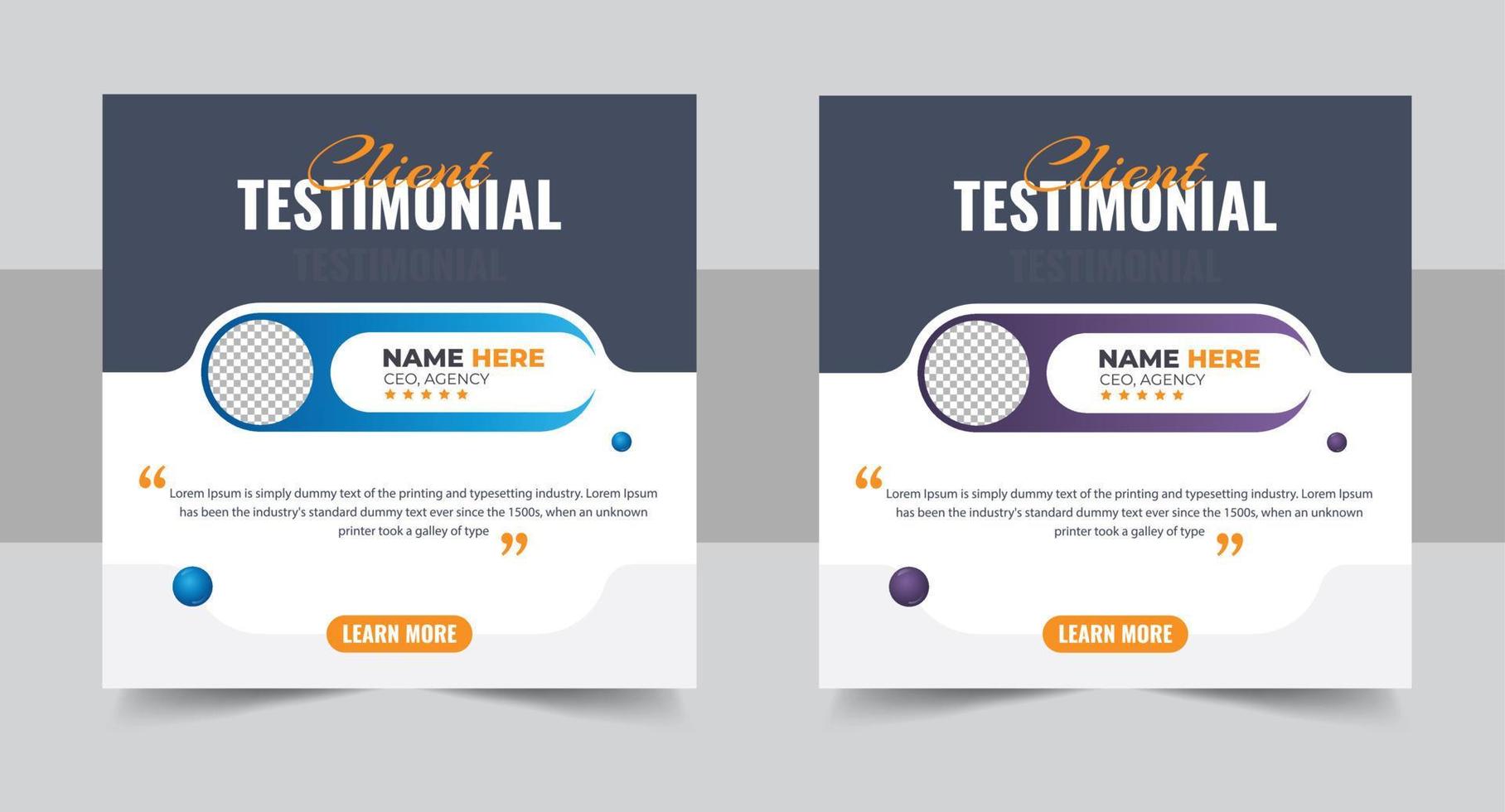 Customer feedback testimonial social media post web banner layout. client testimonials social media post or web banner design template vector