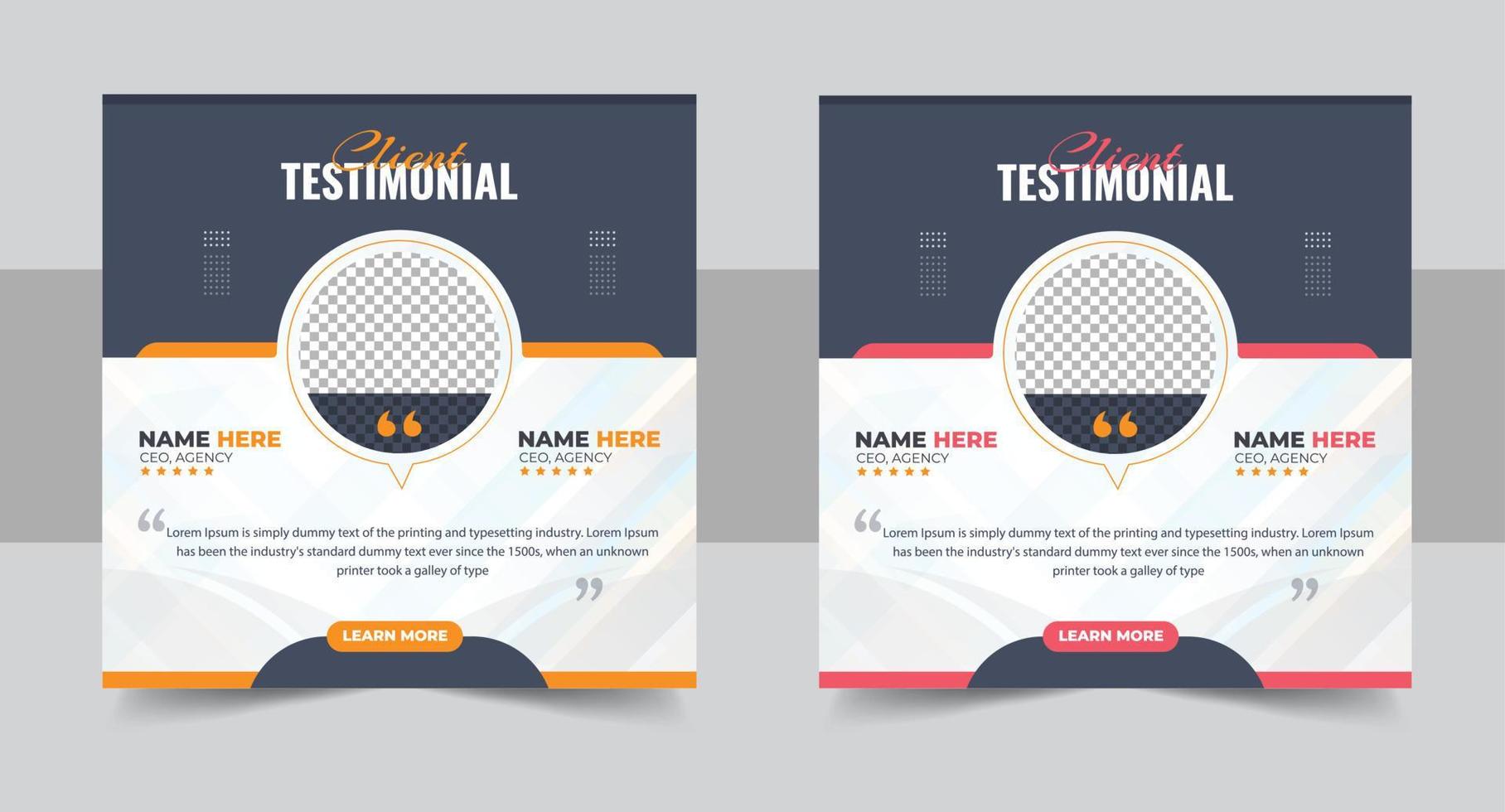 client feedback social media post banner set. Customer feedback testimonial social media post web banner template. client testimonials social media post banner design vector