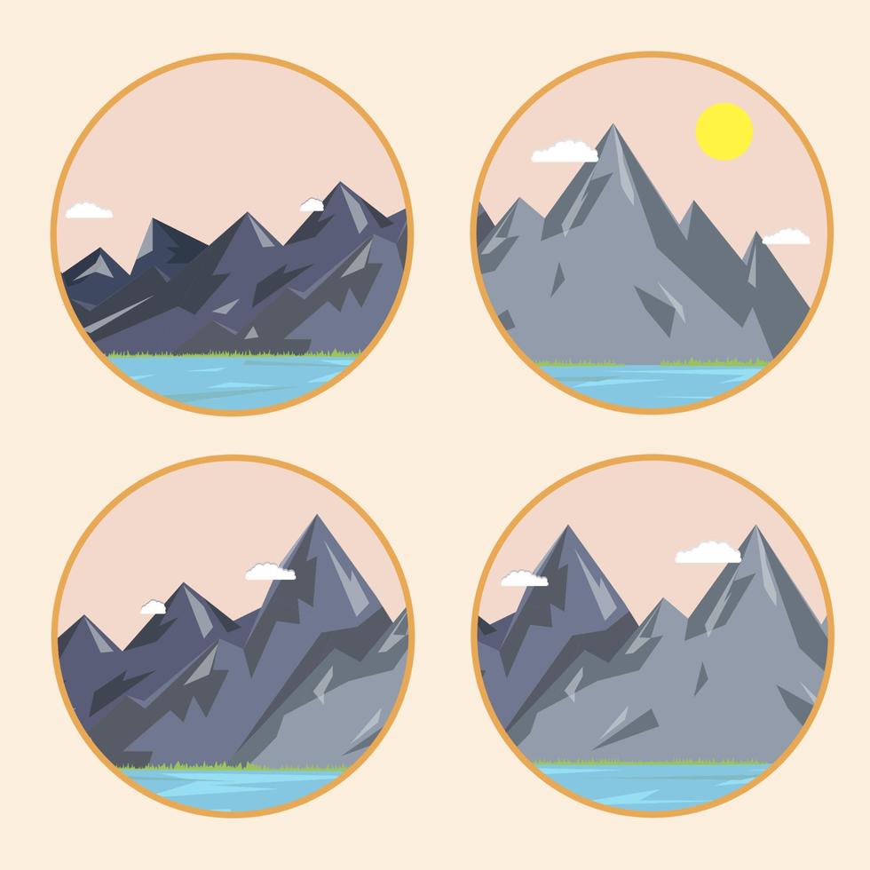 landscape set. Flat mountains  Flat design style vector illustration.