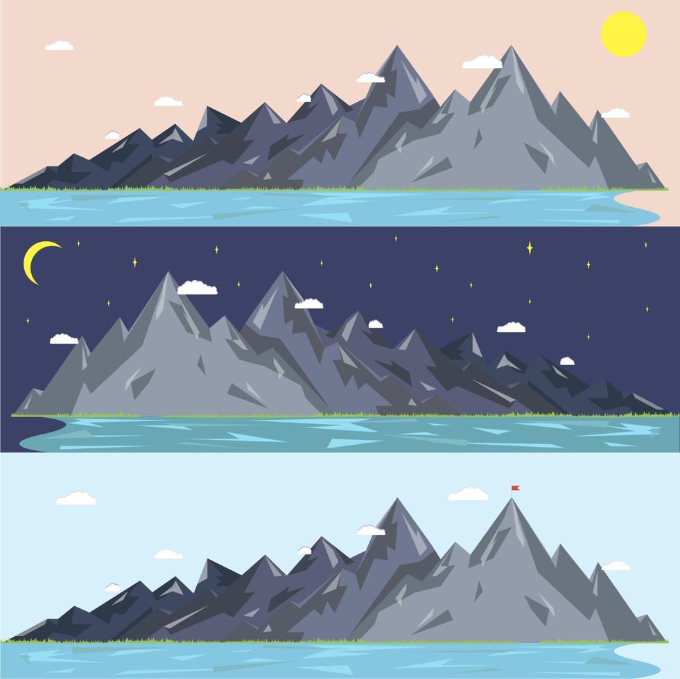 landscape set. Flat mountains  Flat design style vector illustration.