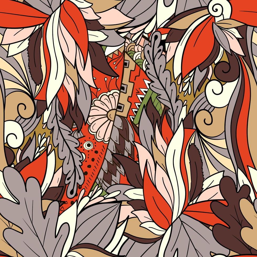 Floral seamless pattern with leaves, flowers and berries. vector