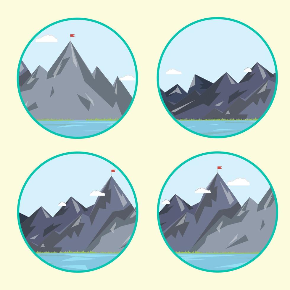 landscape set. Flat mountains  Flat design style vector illustration.