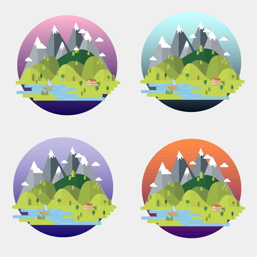 landscape set. Flat mountains  Flat design style vector illustration.