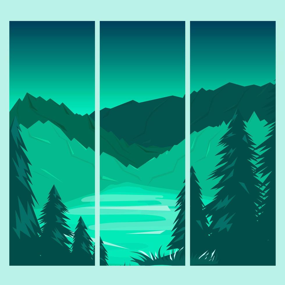 landscape set. Flat mountains  Flat design style vector illustration.
