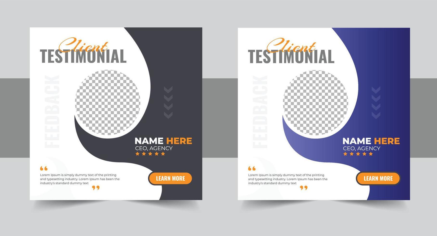 Customer feedback review set with rating sections. Customer feedback testimonial or testimonial template bundle design for websites. Business client testimonials collection with dark color vector