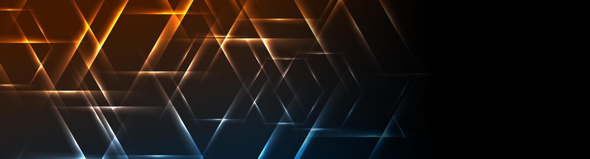 Abstract glowing neon blue orange hexagons geometric banner background vector