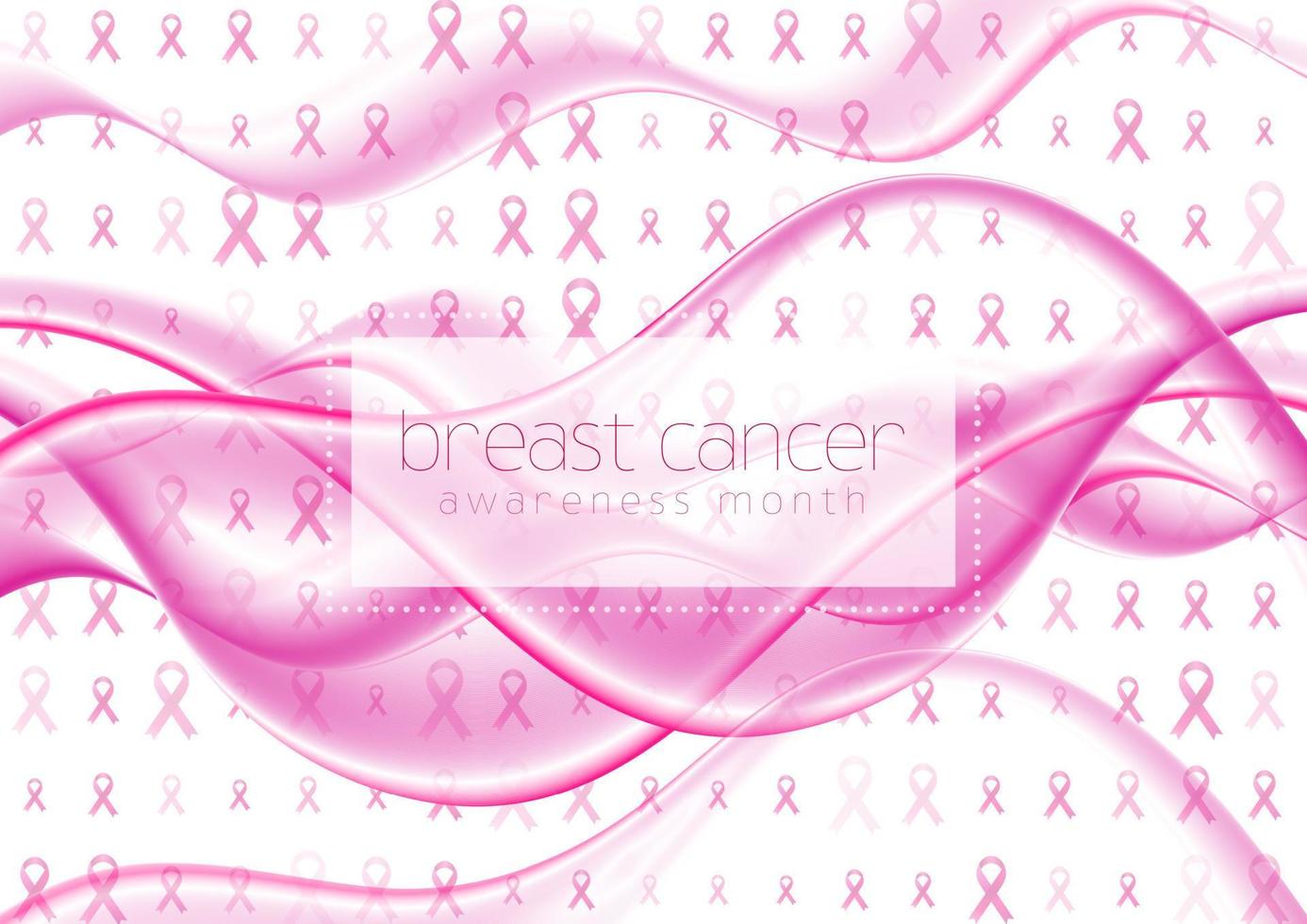 Breast cancer awareness month. Smooth abstract waves and pink ribbon tape background vector