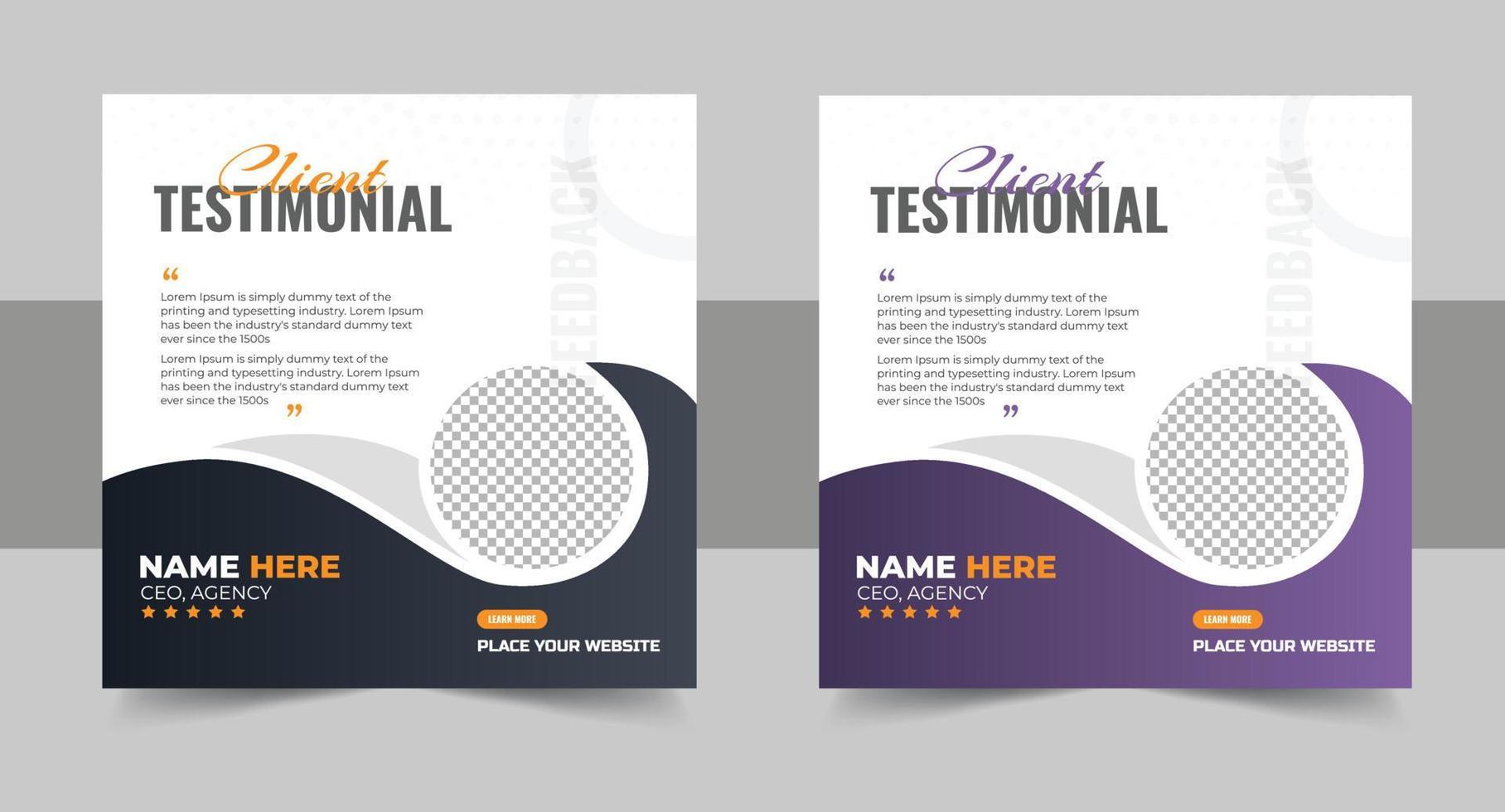 Customer feedback testimonial social media post web banner template. client testimonials social media post banner design template vector