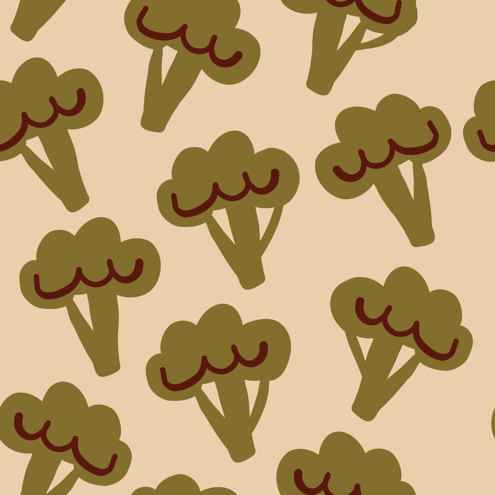 Vector seamless pattern with broccoli on light beige background. Healthy food, vegetable pattern design. Vector illustration