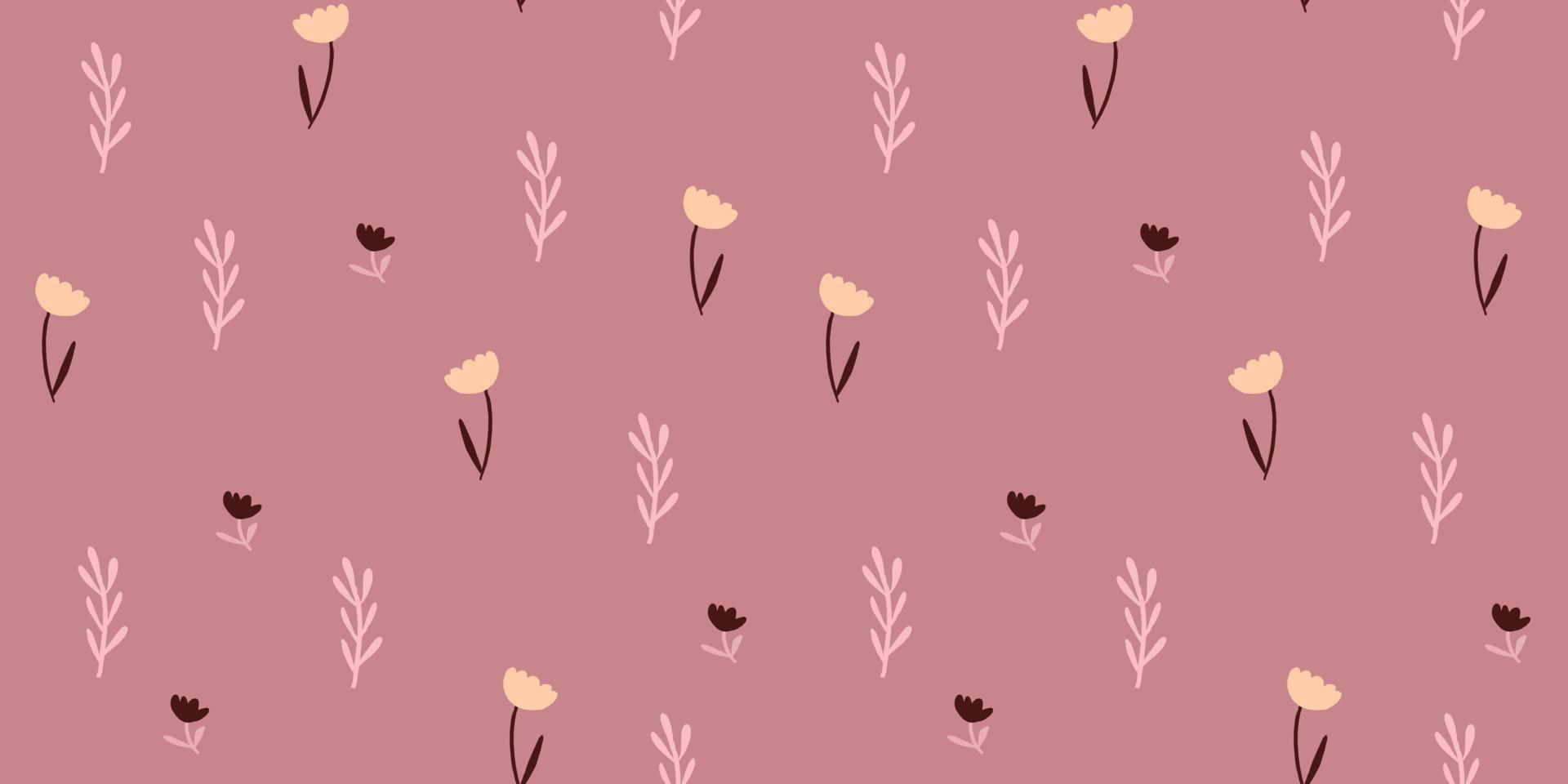Romantic flowers on pink background, autumn flowers minimalistic pattern. Vector illustration