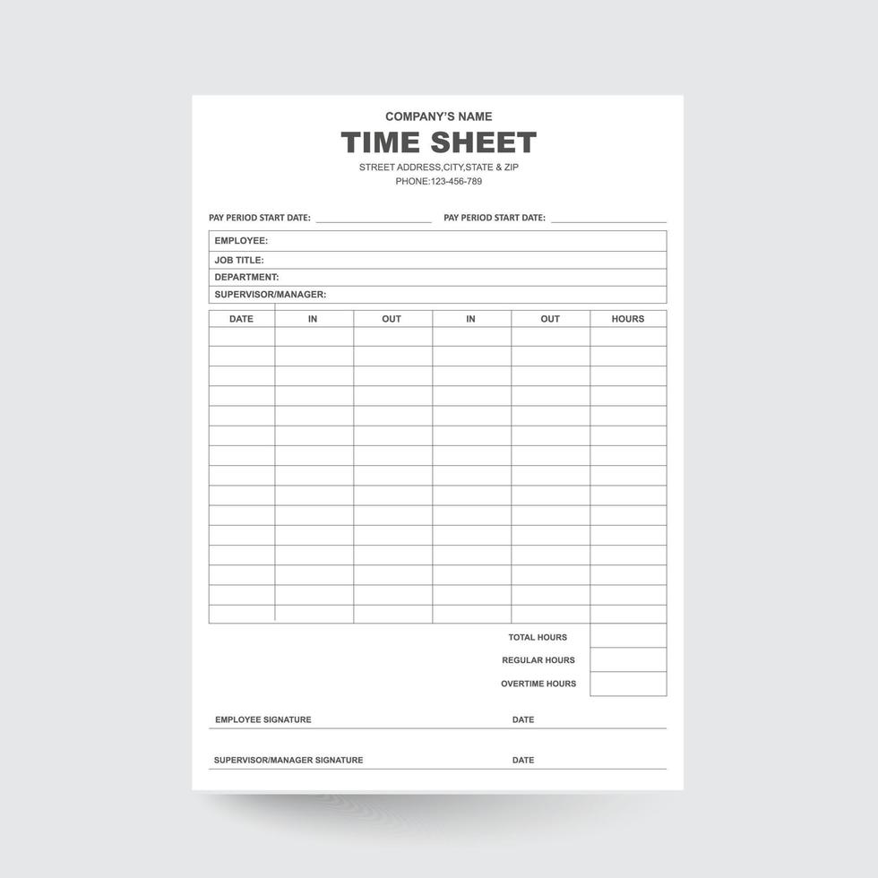 Employee Time Sheet Printable Form, Timesheet, Time Log, Employee Schedule, Editable Time Sheet, Employee Schedule, Employee Time Record, Time Log Sheet, business, template, page, document, chart vector