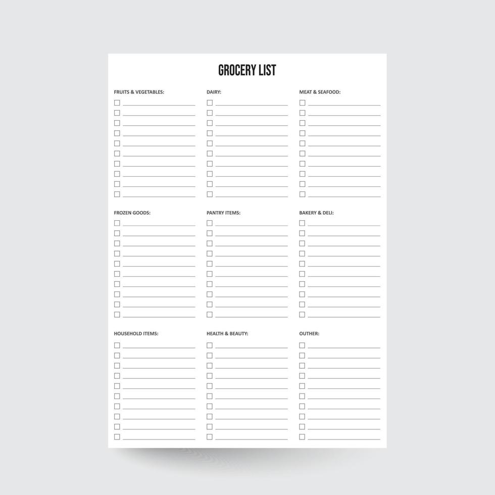 Grocery List,Grocery Shopping,Grocery Checklist,List Tracker,Grocery Planner,Grocery Template,Grocery Insert, vector
