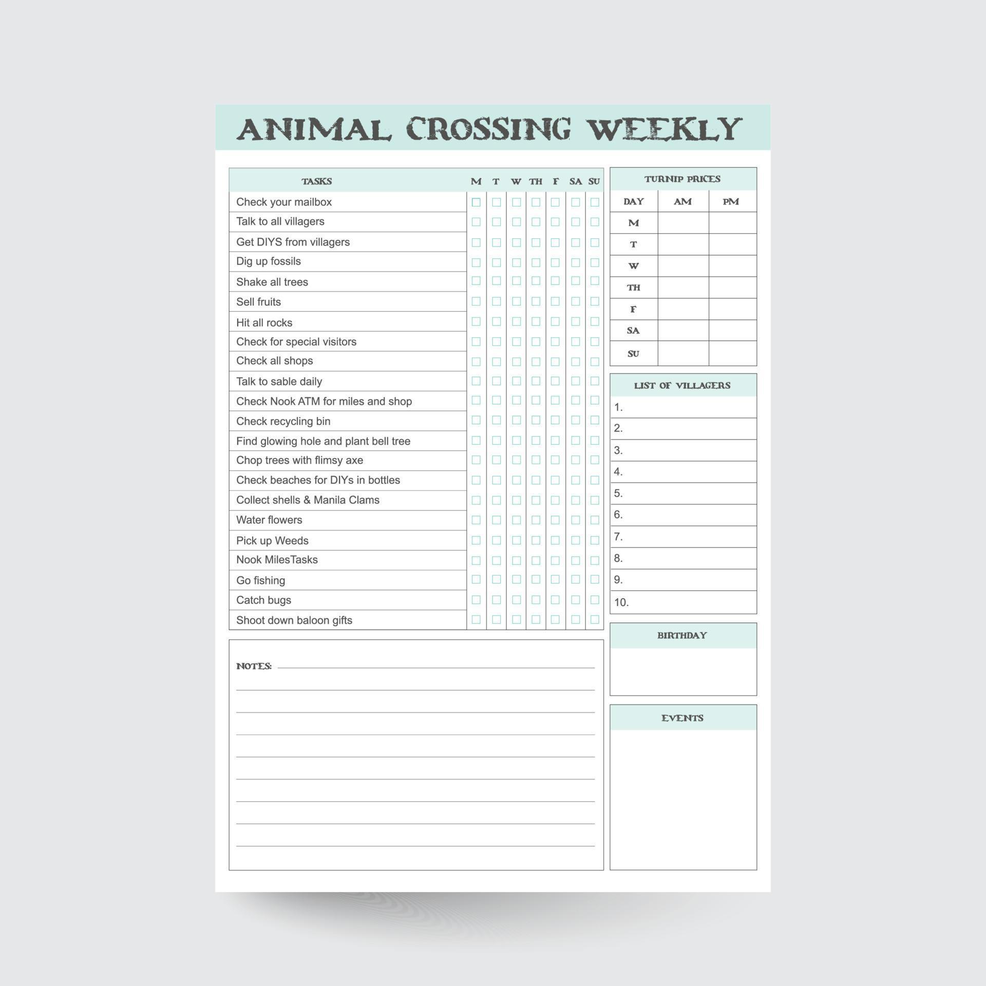 animal-crossing-new-horizons-weekly-checklist-to-dos-animal-crossing-daily-tasks-acnh-animal