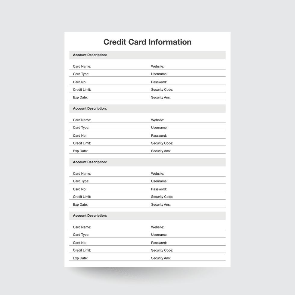 Credit Card Information,Bank Account Information,Credit Card Insert