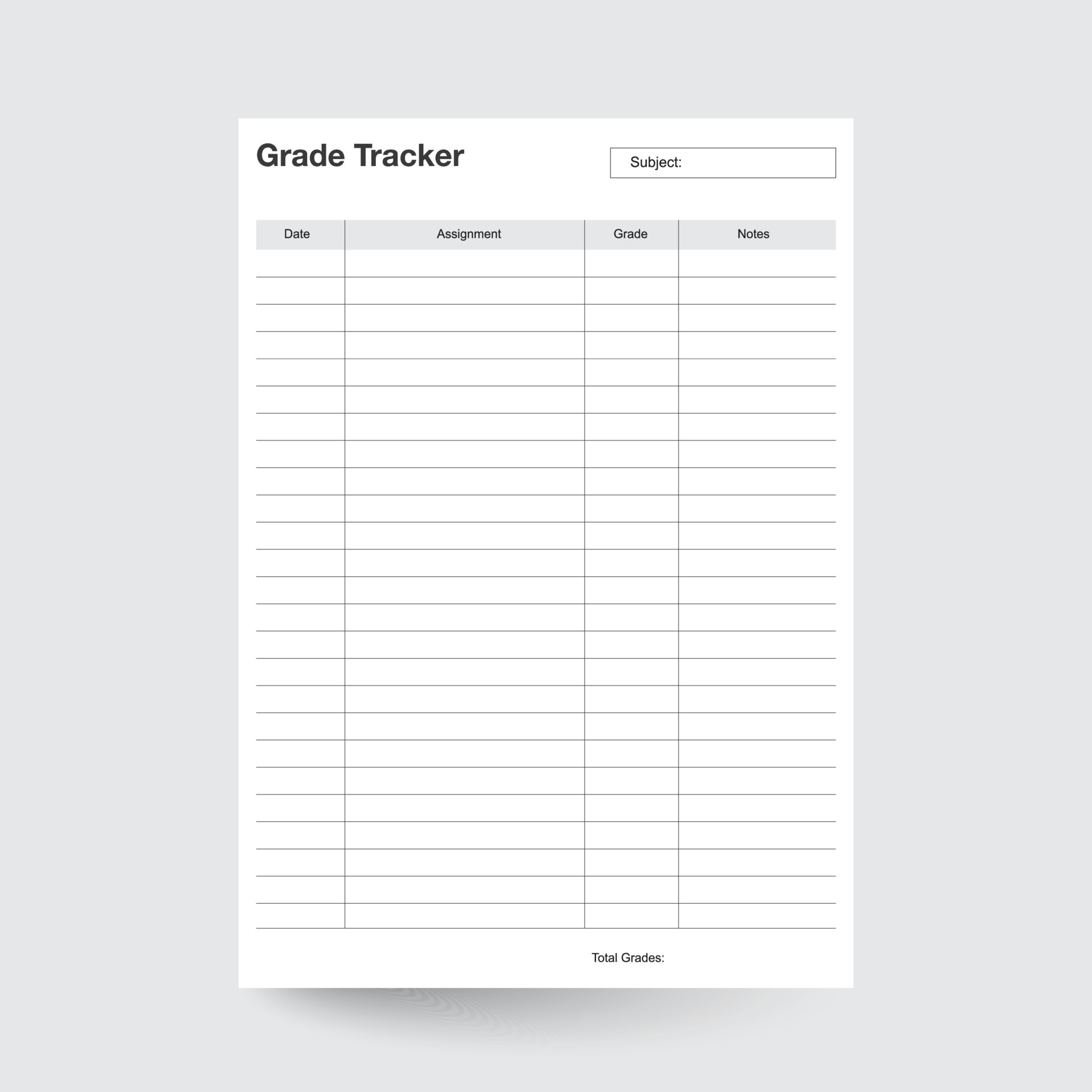 Grade Tracker Grade Sheet Assignment Tracker Grade Chart College Tracker Homework Tracker Grade