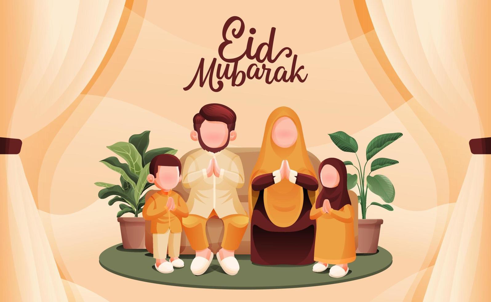 Eid Mubarak Family Members Greeting Card Banner Illustration vector