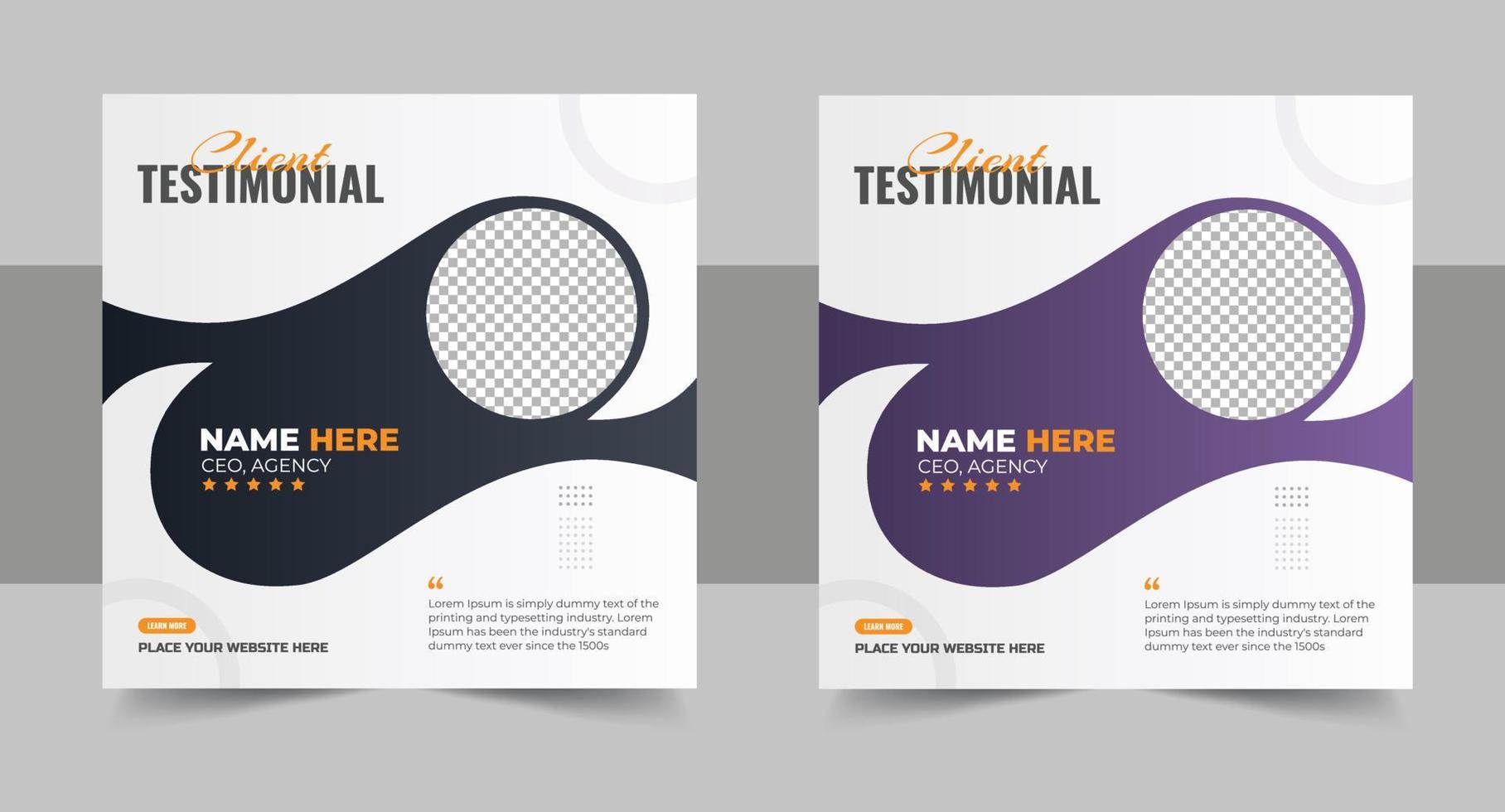 Customer feedback, Customer testimonial, client review, client Testimonials social media post banner design template vector