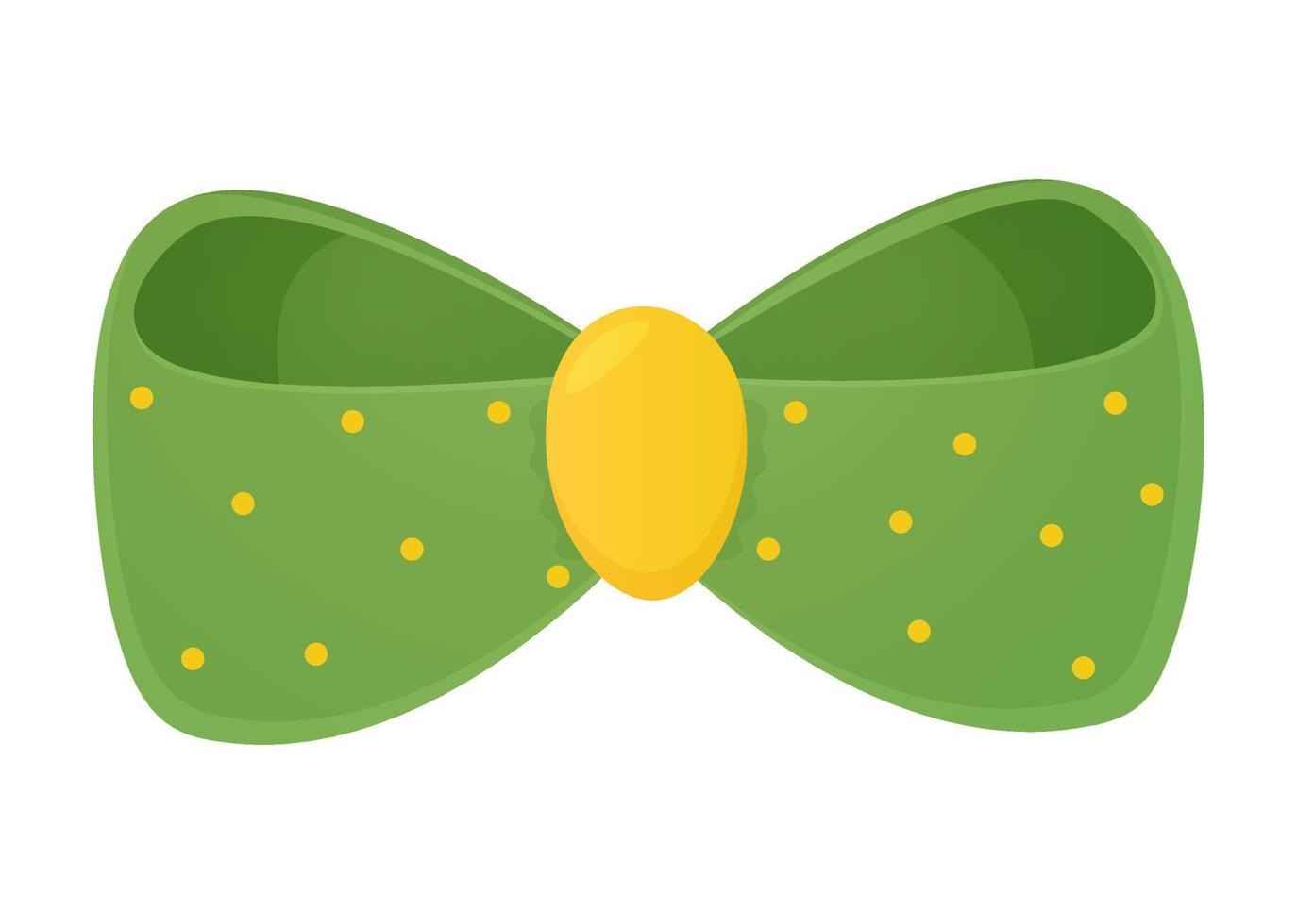 Cute bow tie. Vector flat style. Green color with yellow dots.