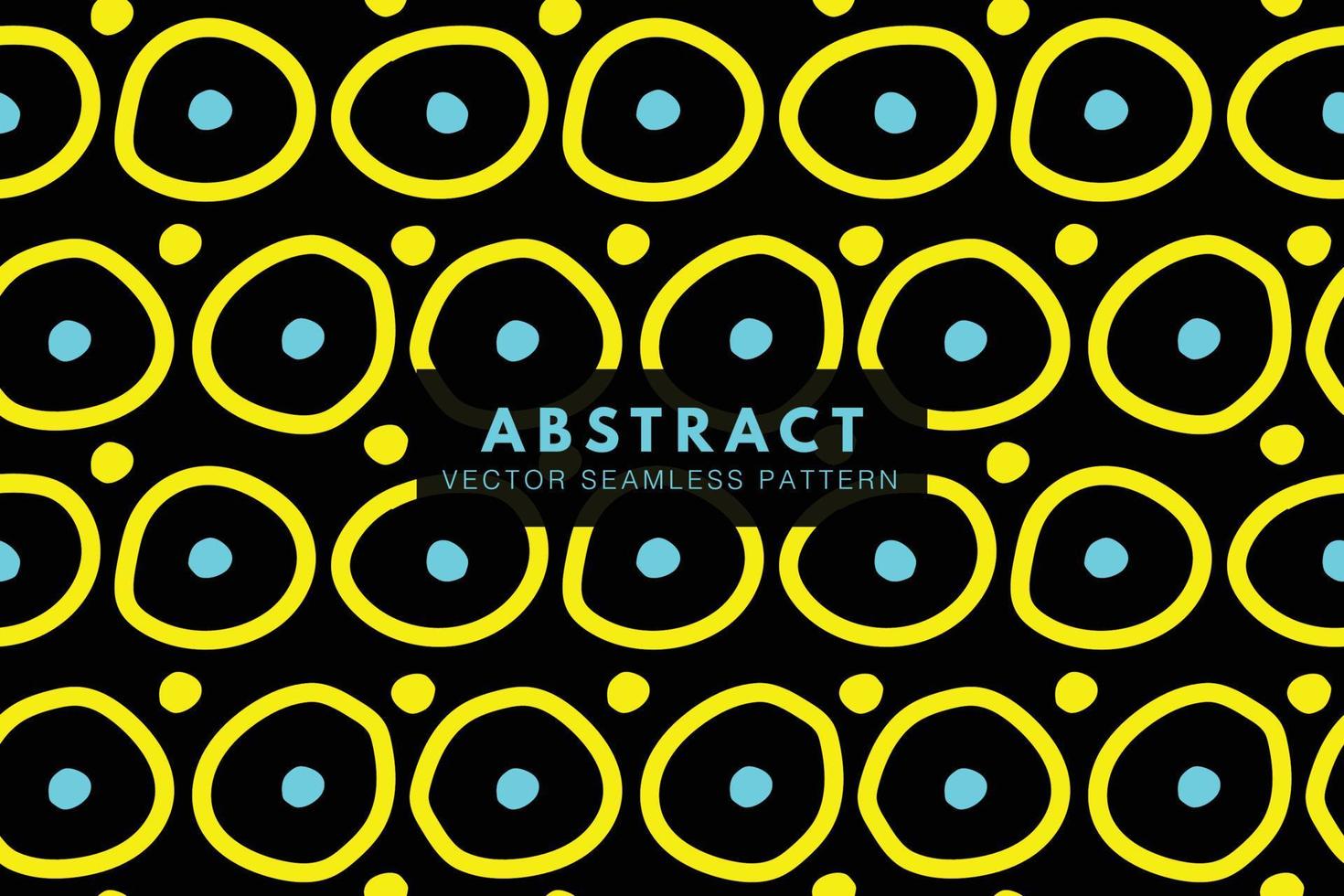 Organic yellow circles with tiny blue circles on a black background repeating pattern seamless vector
