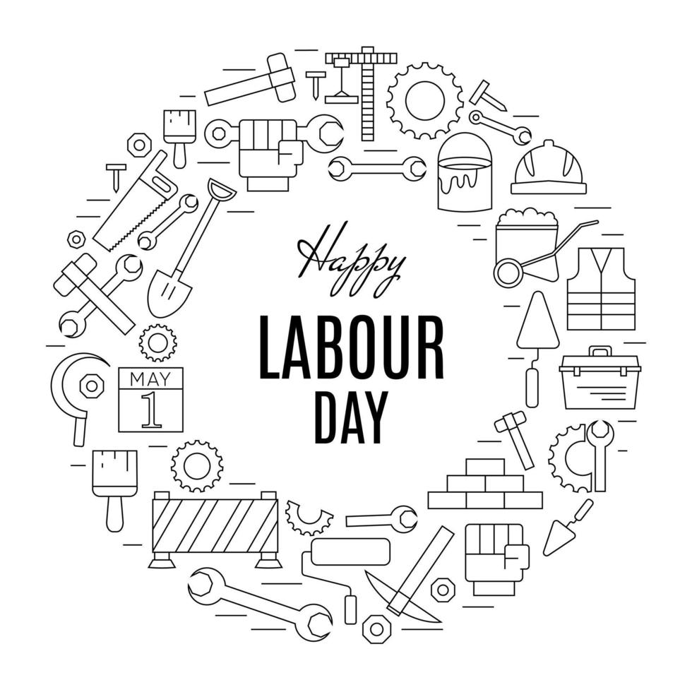 International Labour Day icons set in round shape. 1st May Worker s Day poster. vector