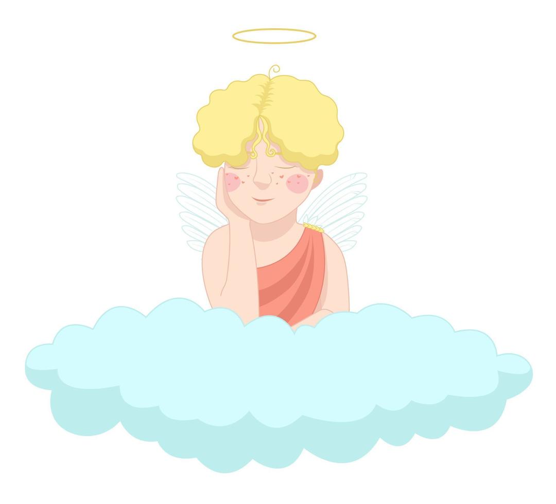 Valentine's Day. Angel on a cloud. Vector illustration. The 14th of February. Love