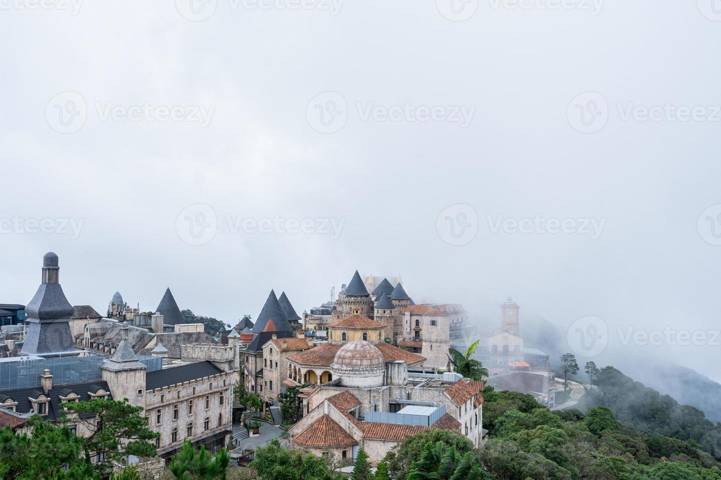 Landscape view of Castles is covered with fog at Bana Hills french village, Da Nang, Vietnam photo