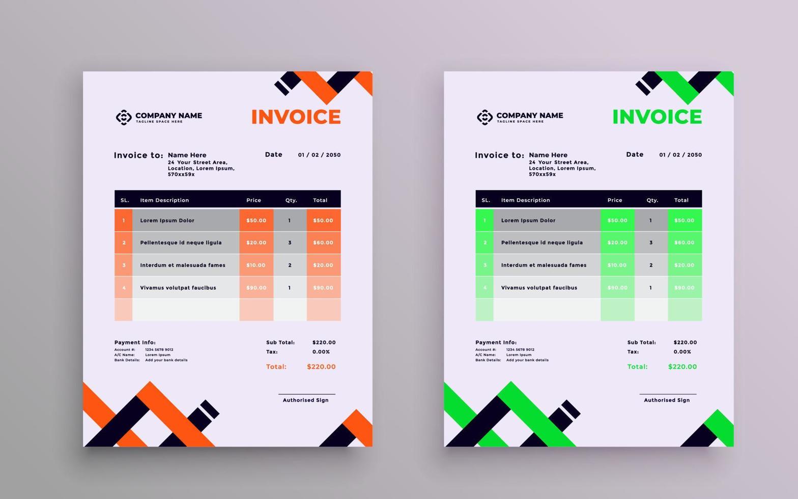 Minimal Corporate Business Invoice design template. Business corporate creative invoice template. vector