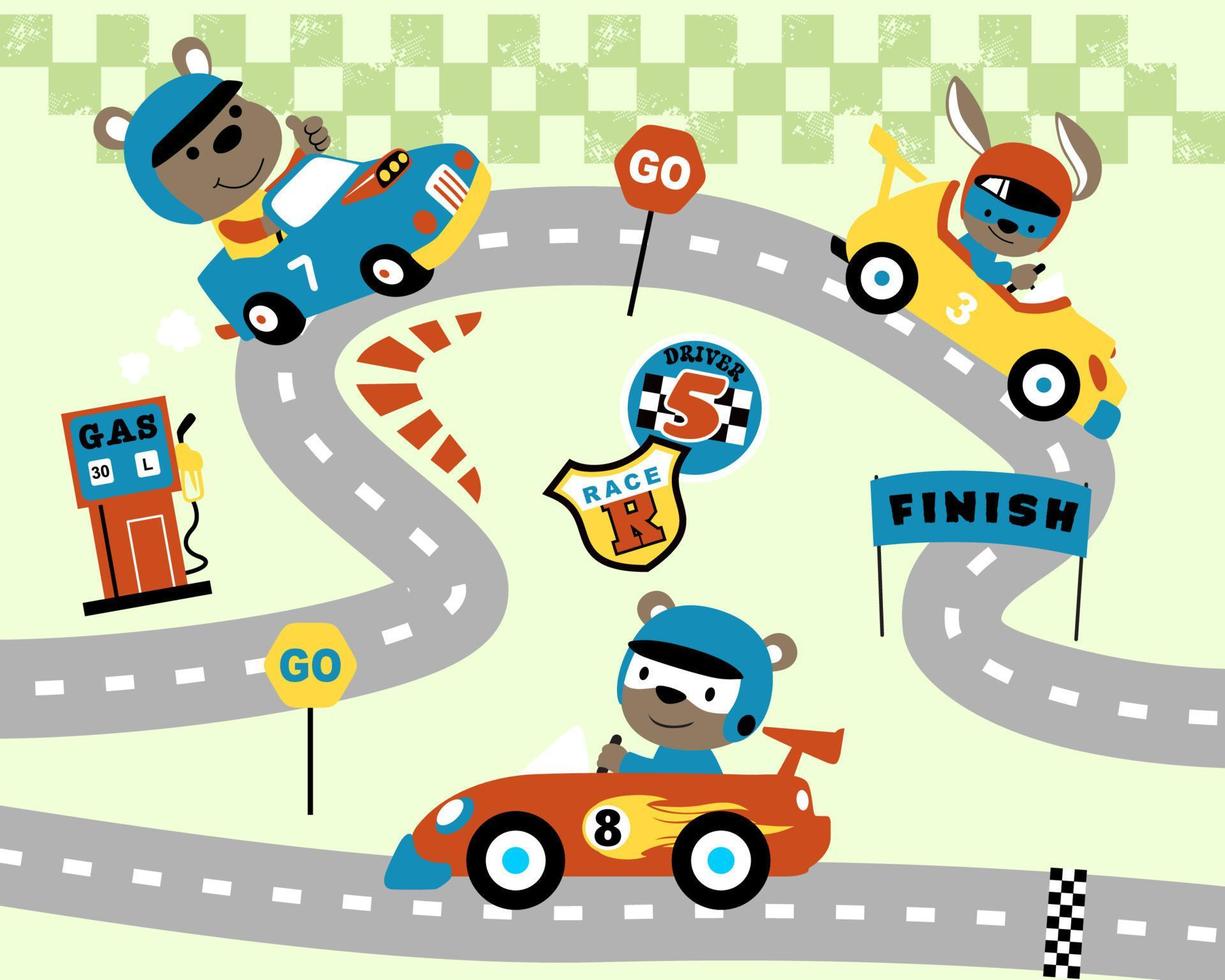 Car race cartoon with funny animals vector