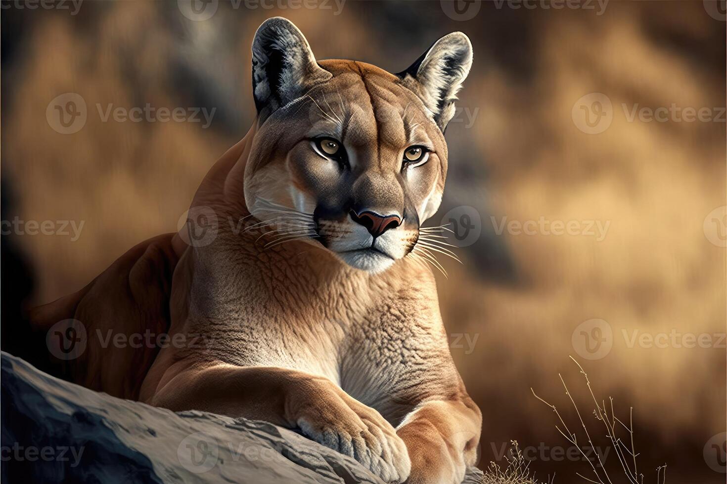 Puma with its sleek fur. Wild animals with shiny fur - cougar, puma, mountain lion, mountain cat, catamount, panther. photo