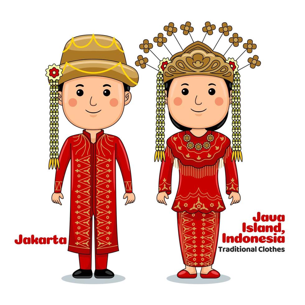 Couple wear Jakarta Traditional Clothes vector