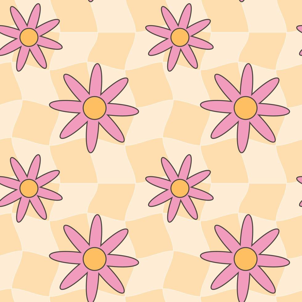 Retro groovy hippie seamless pattern. Seamless abstract geometric pattern. Floral background. vector
