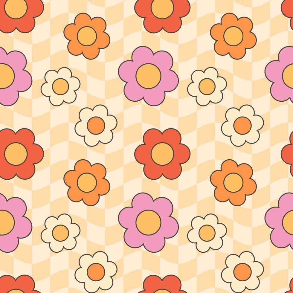 Retro groovy hippie seamless pattern. Seamless abstract geometric pattern. Floral background. vector