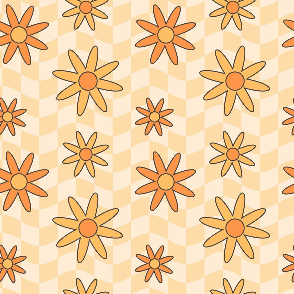 Retro groovy hippie seamless pattern. Seamless abstract geometric pattern. Floral background. vector