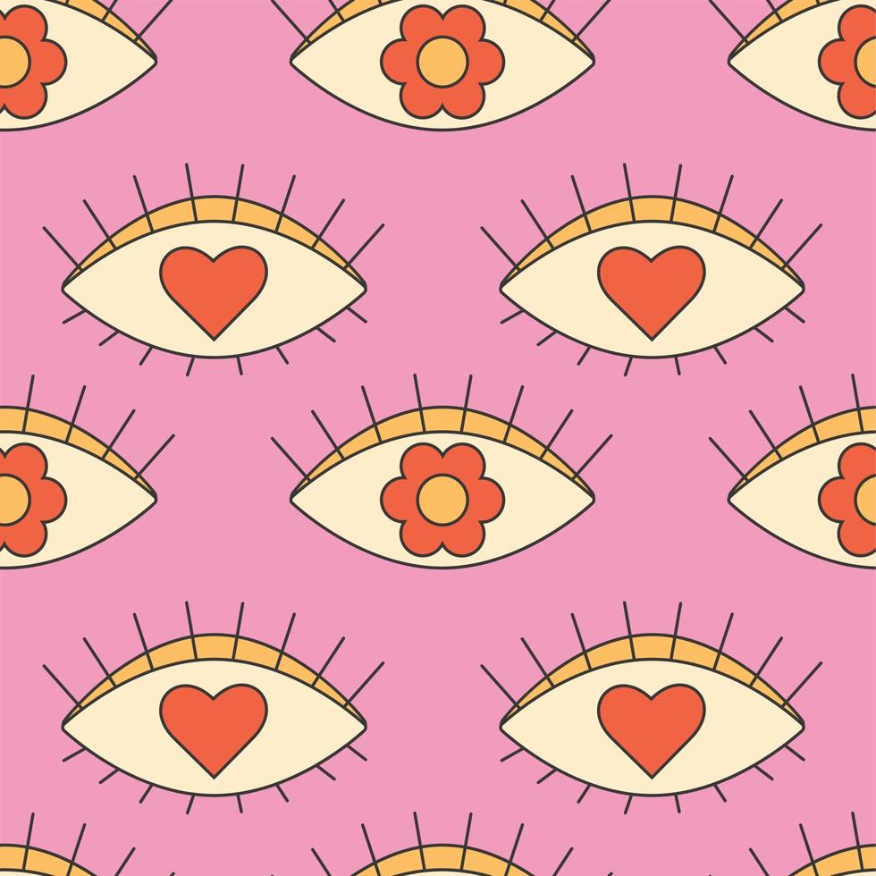 Retro groovy 70s seamless pattern. Seamless abstract pattern with eyes. vector