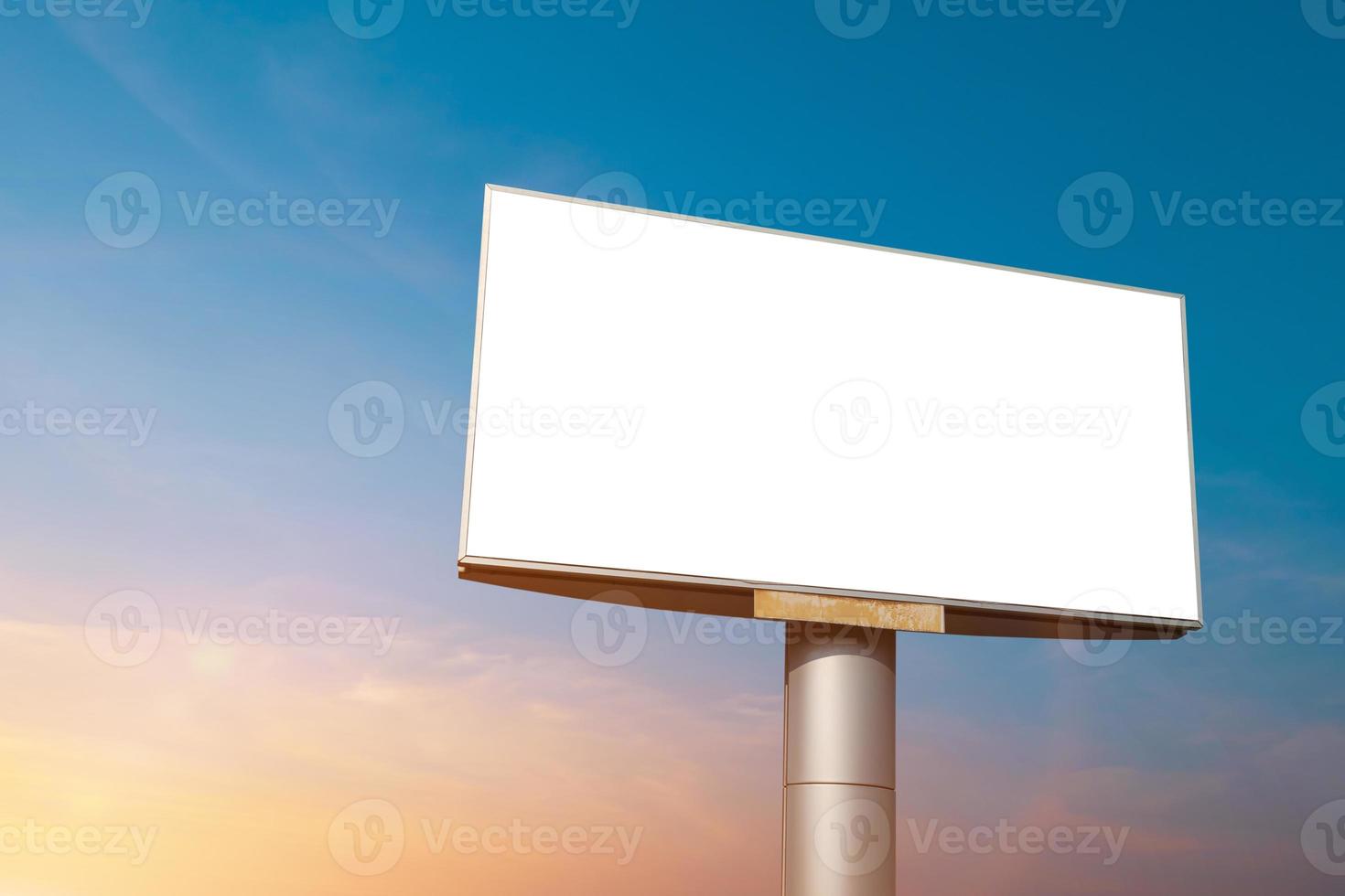 Blank billboard with empty screen at twilight for advertisement design or text. mockup template photo