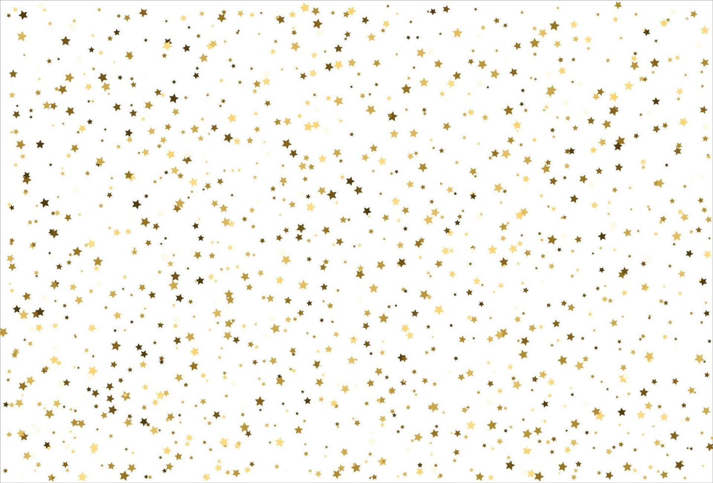 Random falling gold stars on white background. Glitter pattern for banner, greeting card, Christmas and New Year card, invitation, postcard, paper packaging vector