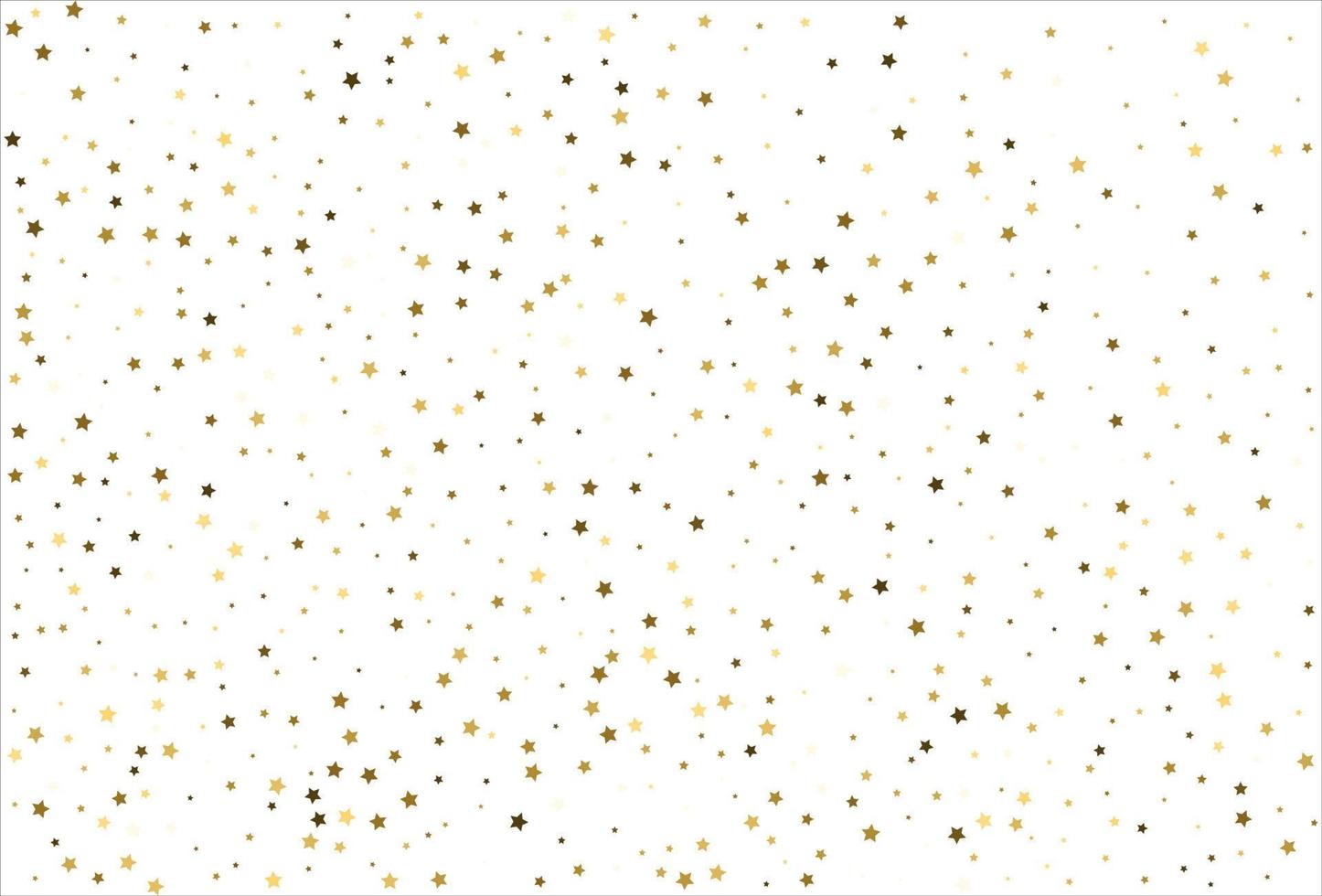 Random falling gold stars on white background. Glitter pattern for banner, greeting card, Christmas and New Year card, invitation, postcard, paper packaging vector