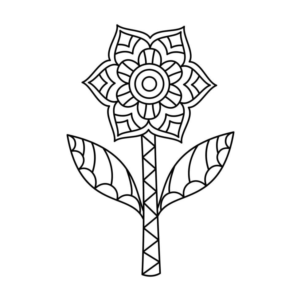 Contour ornate flower simple style vector illustration. Linear geometric flower isolated on white
