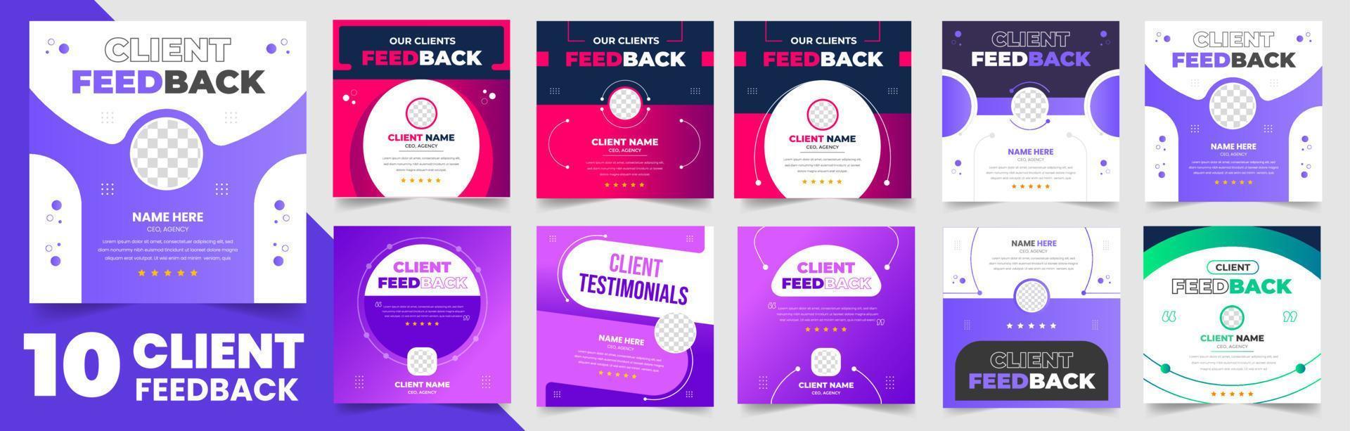 client feedback social media post banner set. Customer feedback testimonial social media post web banner template bundle. client testimonials social media post banner design template. vector