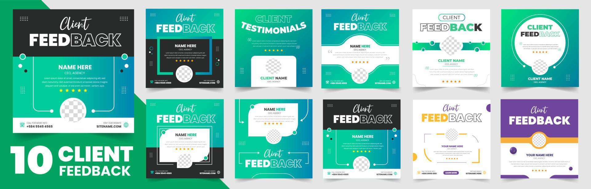 client feedback social media post banner set. Customer feedback testimonial social media post web banner template bundle. client testimonials social media post banner design template. vector