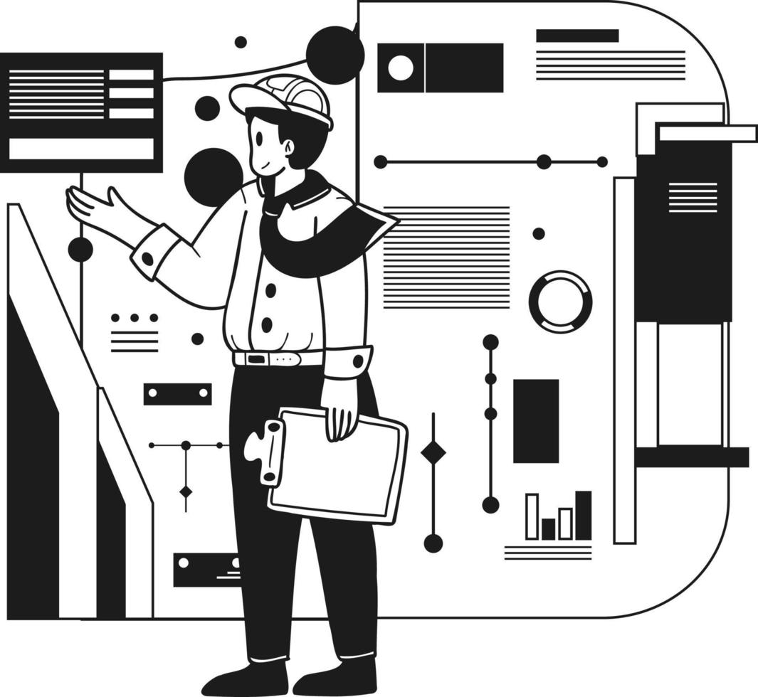 arquitecto conductible investigación y análisis ilustración en garabatear estilo vector