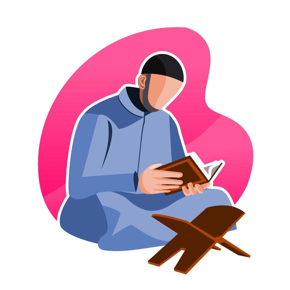 A Muslim is reading the Qoran flat illustration vector