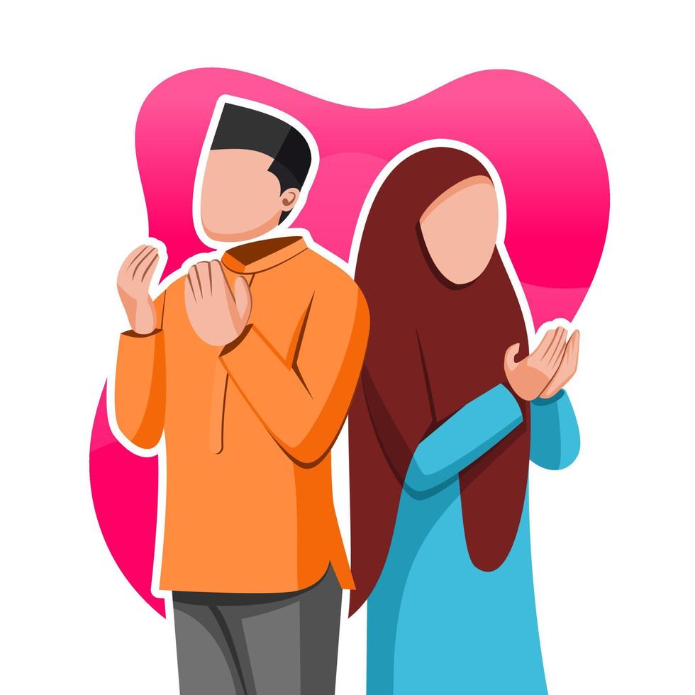 Muslim couple is praying flat illustration vector