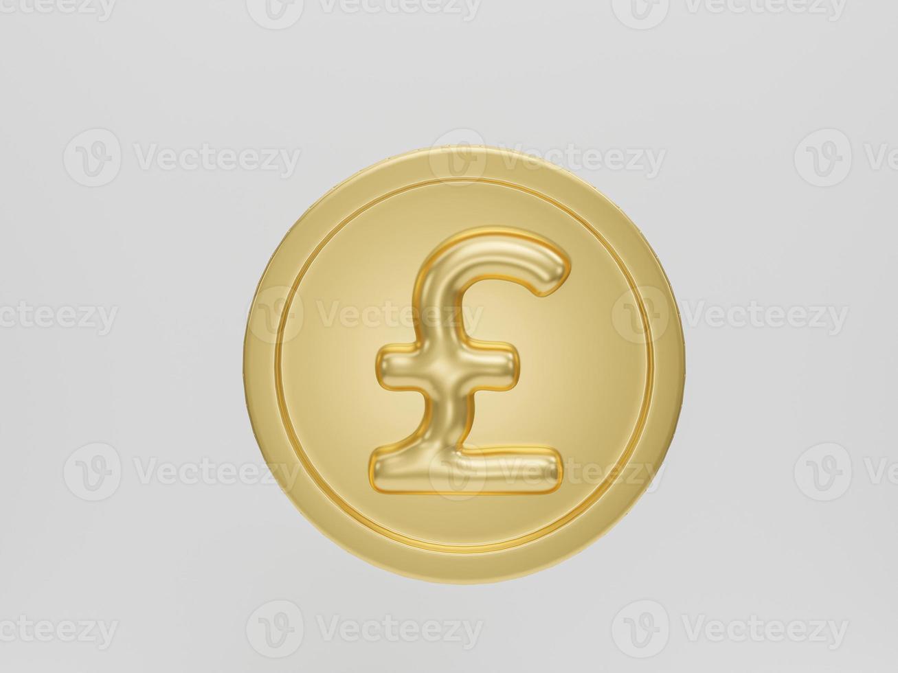 Pound golden coin isolated on white background. 3D Rendering. photo