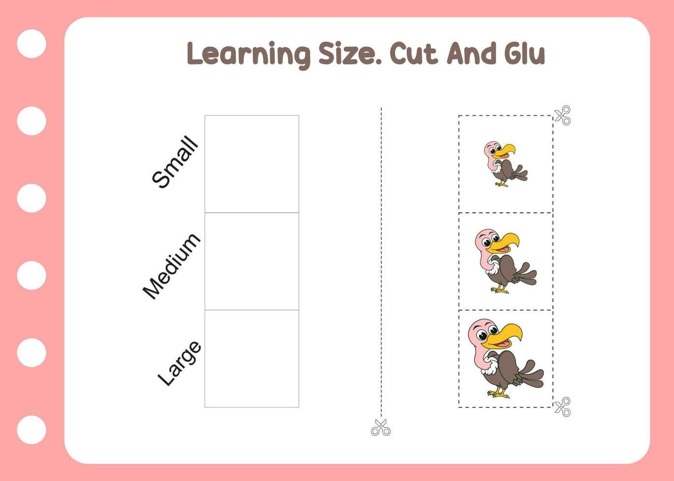 learning size cut and glue vulture fun game for kids vector