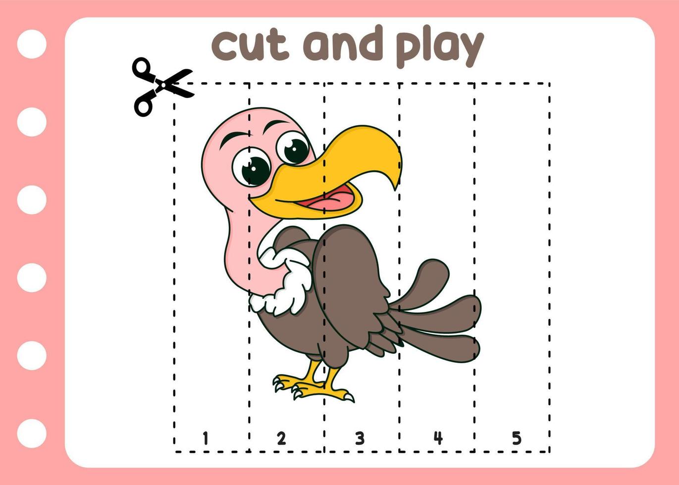 cut and play vulture game worksheet for kids vector